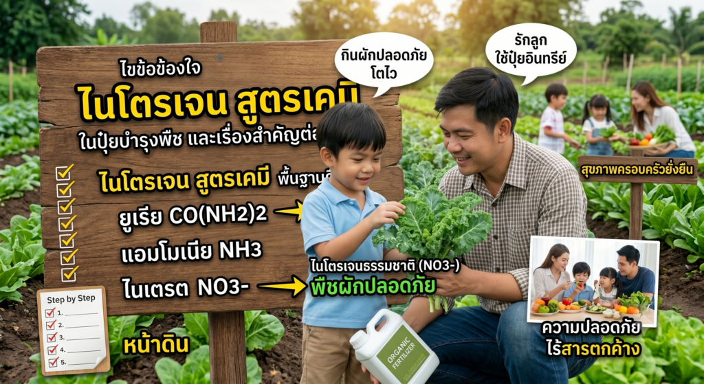 ชวนทำความเข้าใจเรื่อง ไนโตรเจน สูตรเคมี ในปุ๋ยบำรุงพืชผัก วิธีเลือกใช้ให้เหมาะสมเพื่อเพิ่มผลผลิตอย่างยั่งยืน พร้อมคำนึงถึงความปลอดภัยต่อสุขภาพร่างกาย